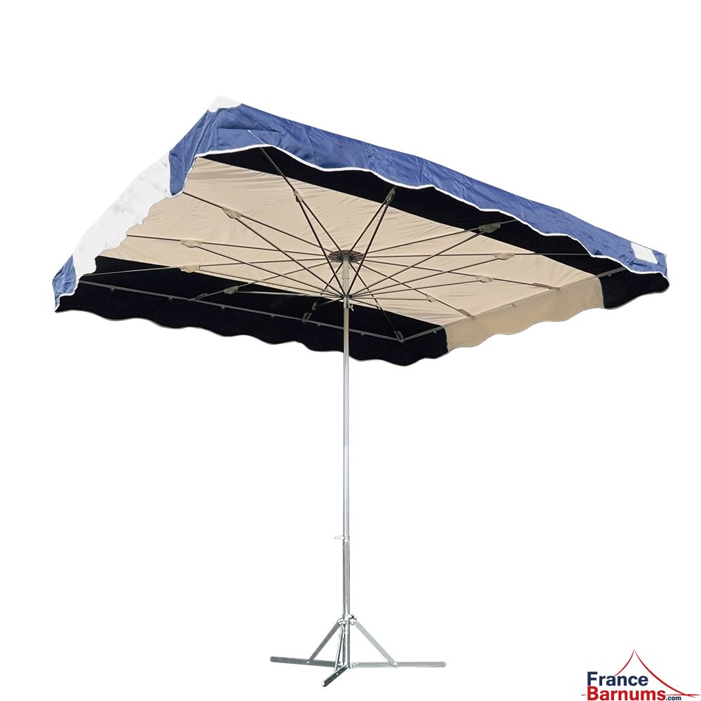 Parasol de marché télescopique 2,5mx3m BLEU MARINE et BEIGE avec pied standard