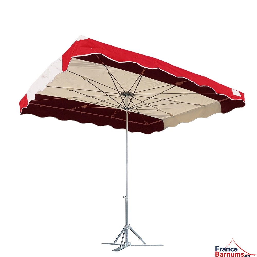 Parasol de marché télescopique 2,5mx3m ROUGE et BEIGE avec pied lourd