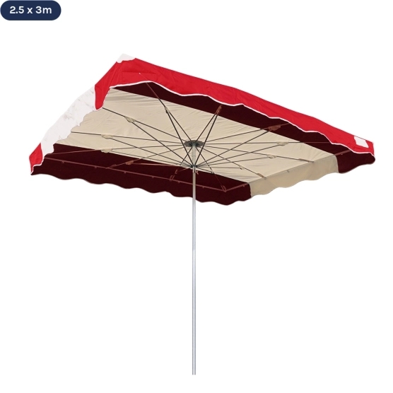 Parasol de marché télescopique 2,5mx3m bicolore ROUGE et BEIGE