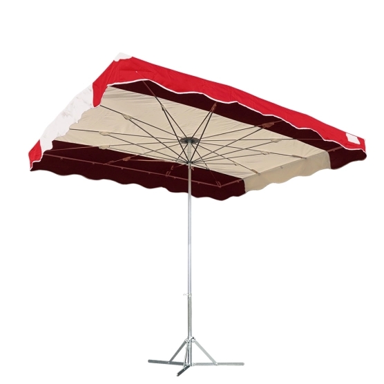 Parasol de marché télescopique 2,5mx3m ROUGE et BEIGE avec pied standard
