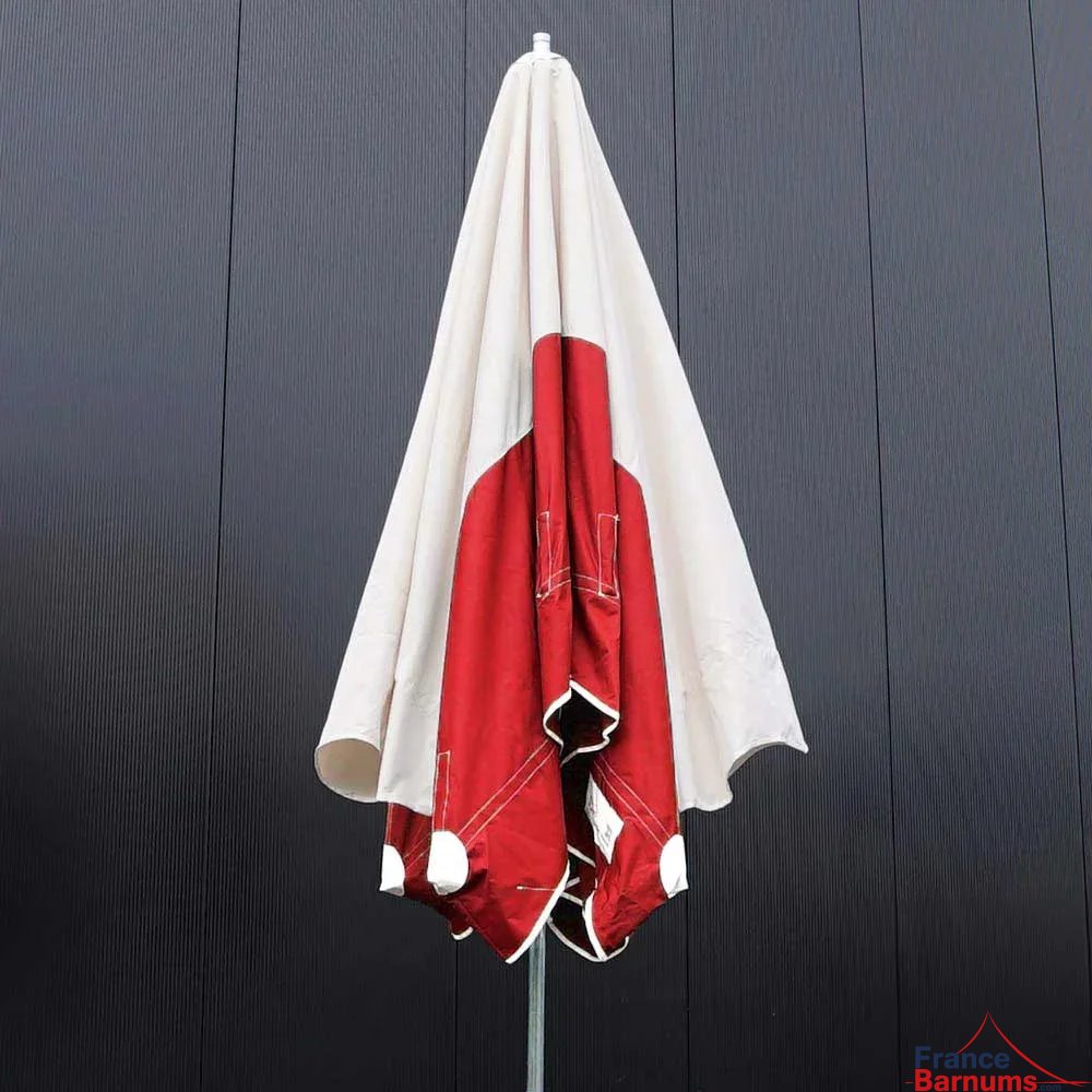 Parasol forain télescopique 250x300cm ROUGE et BEIGE plié