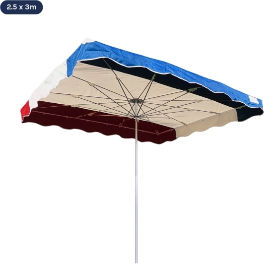 Parasol de marché télescopique 2,5mx3m tricolore BLEU BEIGE ROUGE