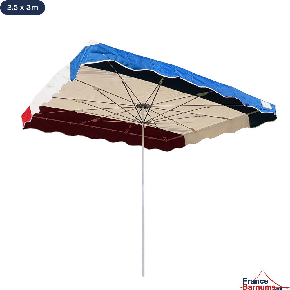 Parasol de marché télescopique 2,5mx3m tricolore BLEU BEIGE ROUGE