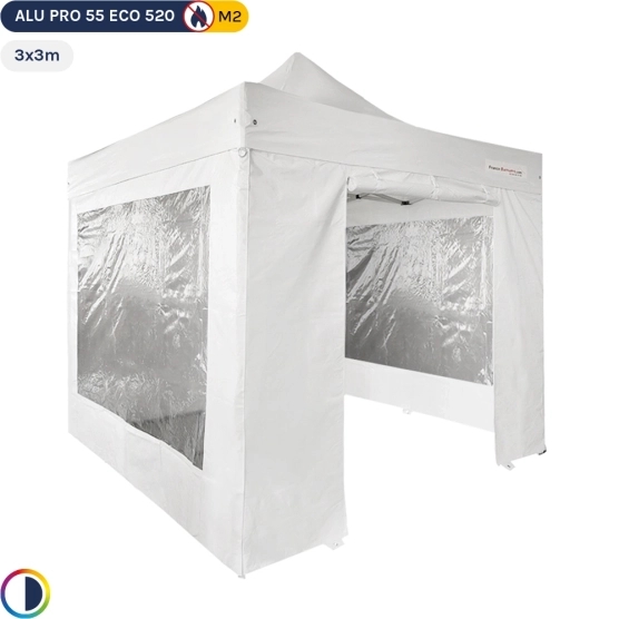 Tente Pliante Alu Pro 55 ECO 520 M2 3mx3m BLANC + Pack Fenêtres 520gr/m²