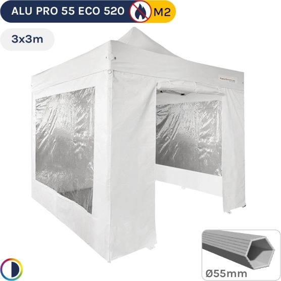 Barnum pliant Alu Pro 55 ECO 520 M2 3mx3m BLANC + Pack Fenêtres 520gr/m²
