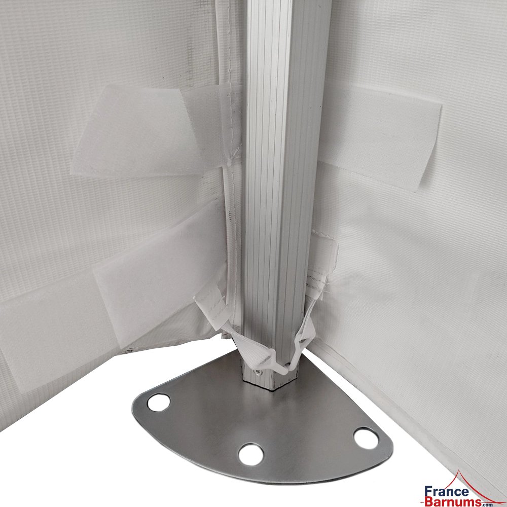 Grande platine et crochets de fixation de la bâches de barnum pliant alu Pro 55 ECO 520 norme M2 3x3m blanc avec côtés fenêtres