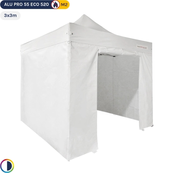 Tente Pliante Alu Pro 55 ECO 520 M2 3mx3m BLANC + Pack Côtés 520gr/m²