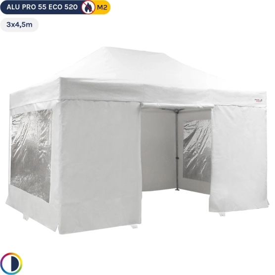 Tente Pliante Alu Pro 55 ECO 520 M2 3mx4,5m BLANC + Pack Fenêtres 520gr/m²
