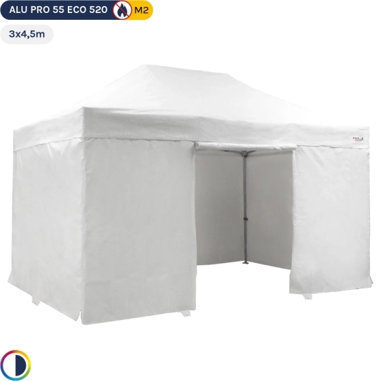Tente Pliante Alu Pro 55 ECO 520 M2 3mx4,5m BLANC + Pack Côtés 520gr/m²