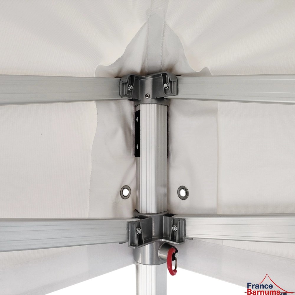 Angles renforcés bâche barnum pliant alu Pro 55 ECO 520 norme M2 3x4,5m blanc avec Pack Côtés 520gr/m²