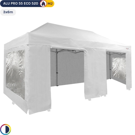Tente Pliante Alu Pro 55 ECO 520 M2 3mx6m BLANC + Pack Fenêtres 520gr/m²
