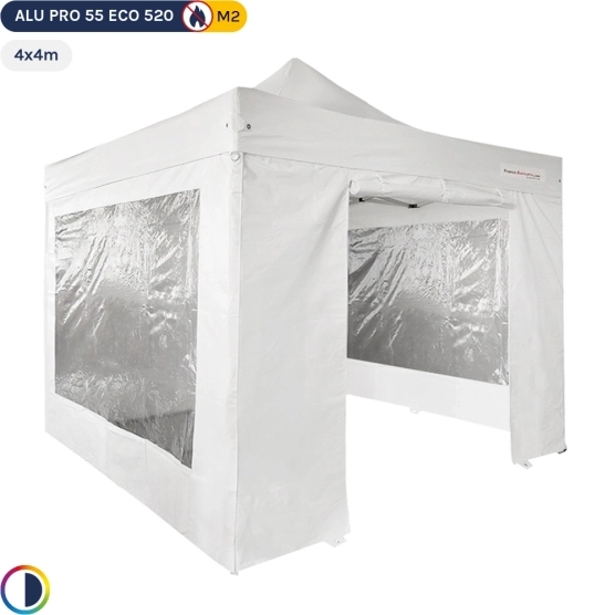 Tente Pliante Alu Pro 55 ECO 520 M2 4mx4m BLANC + Pack Fenêtres 520gr/m²