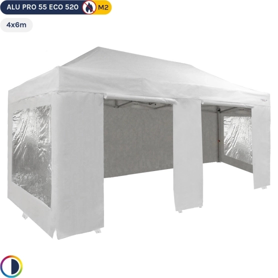 Tente Pliante Alu Pro 55 ECO 520 M2 4mx6m BLANC + Pack Fenêtres 520gr/m²