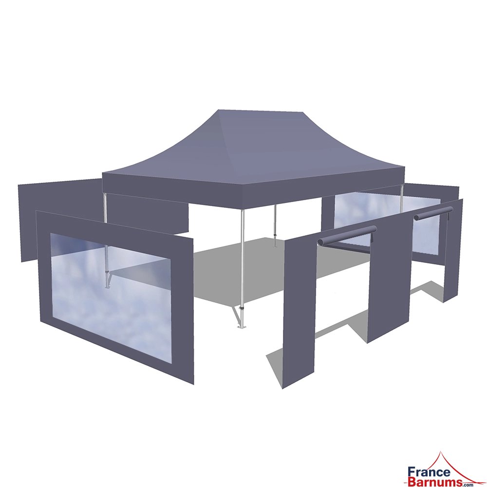 Tonnelle Pliante Alu Pro 55 ECO 520 M2 4mx6m BLANC + Pack Fenêtres 520gr/m²