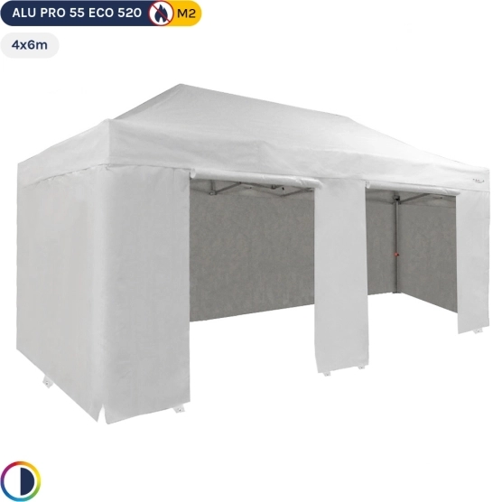 Tente Pliante Alu Pro 55 ECO 520 M2 4mx6m BLANC + Pack Côtés 520gr/m²