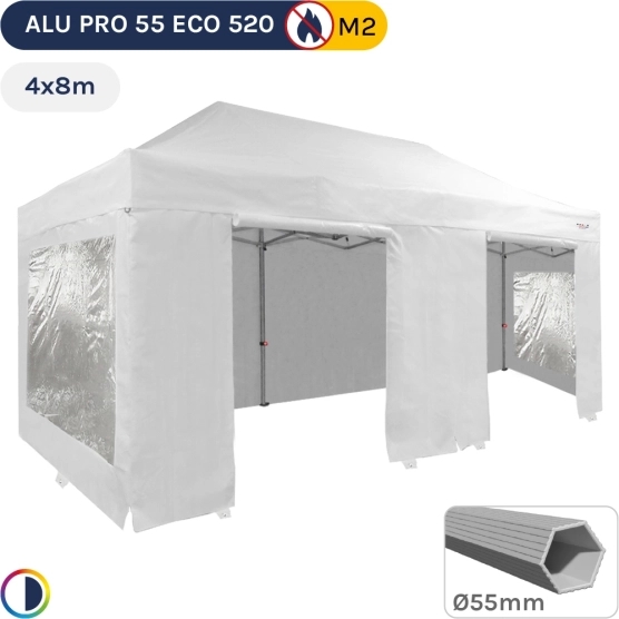 Barnum pliant Alu Pro 55 ECO 520 M2 4mx8m BLANC + Pack Fenêtres 520gr/m²