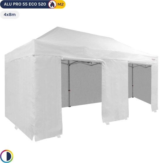 Tente Pliante Alu Pro 55 ECO 520 M2 4mx8m BLANC + Pack Côtés 520gr/m²