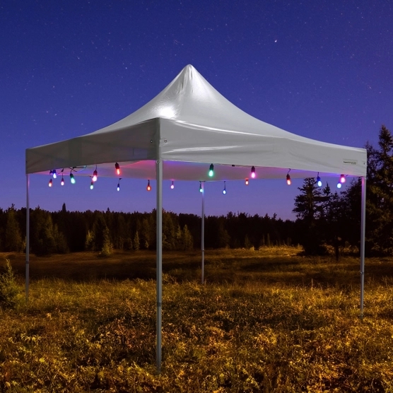 Guirlande guinguette multicolore x2 sur barnum pliant en extérieur