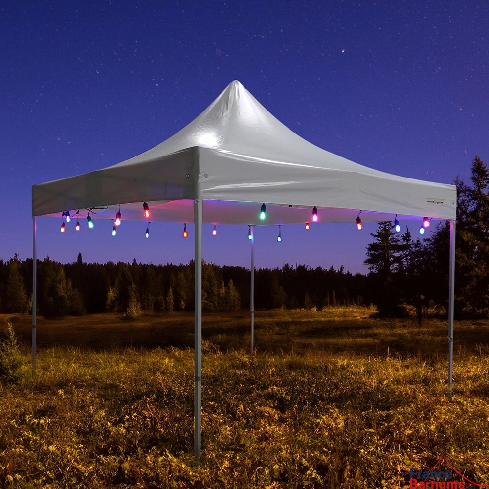 Guirlande guinguette multicolore x2 sur barnum pliant en extérieur
