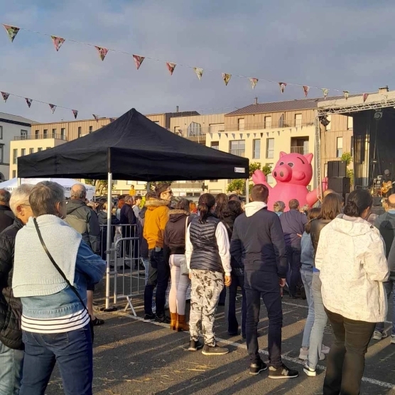 Photo d'un barnum 3x3 noir de la gamme Alu Pro 45 Luxe lors d'un festival