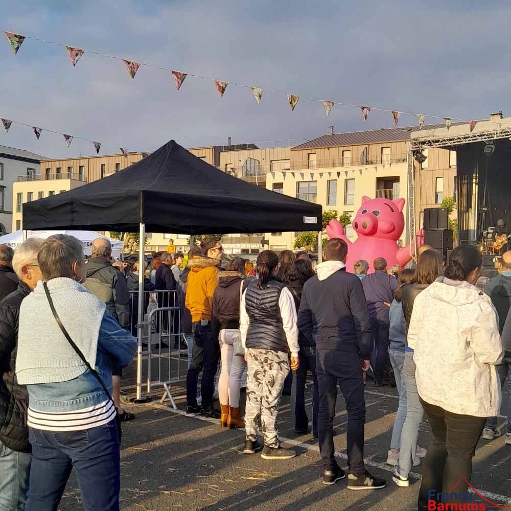 Photo d'un barnum 3x3 noir de la gamme Alu Pro 45 Luxe lors d'un festival