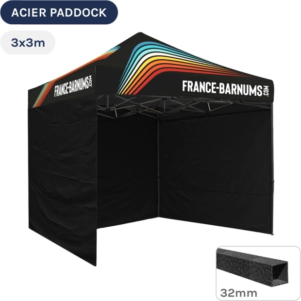 Barnum Pliant - Tente Acier Paddock 3mx3m IMPRIMEE FRANCE-BARNUMS avec 3 cloisons