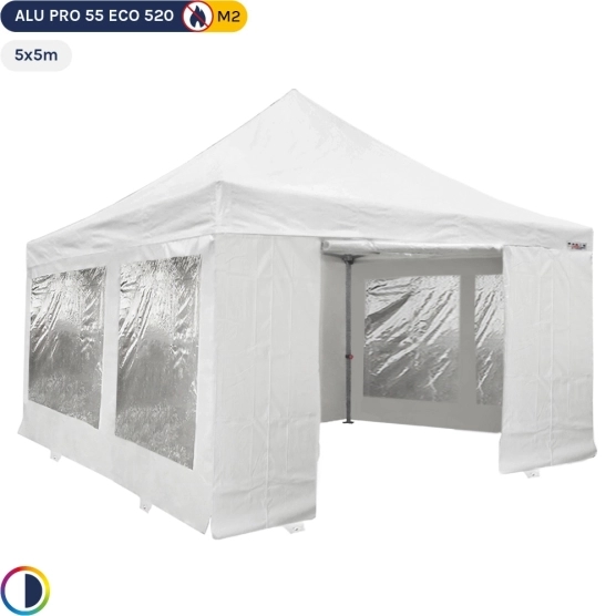 Tente Pliante Alu Pro 55 ECO 520 M2 5mx5m BLANC + Pack Fenêtres 520gr/m²
