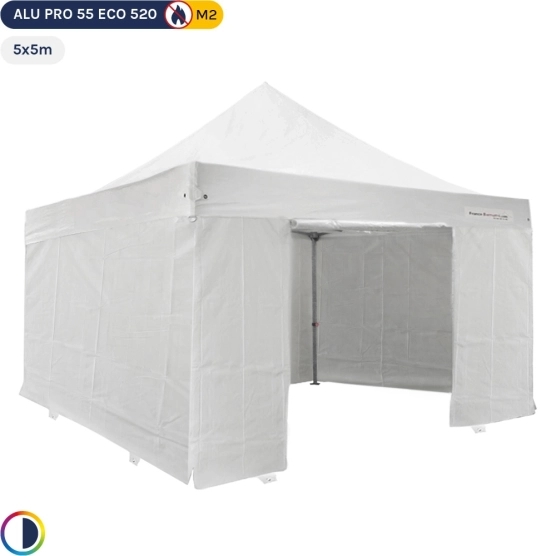 Tente Pliante Alu Pro 55 ECO 520 M2 5mx5m BLANC + Pack Côtés 520gr/m²