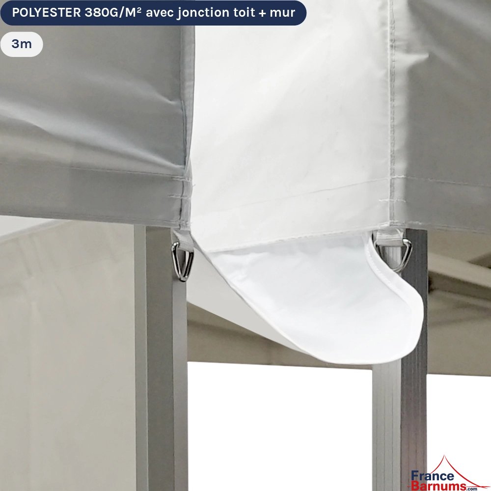 Gouttière de 3m en Polyester 380gr/m² avec double velcro pour joindre une bâche de  toit et un mur pour tente pliante
