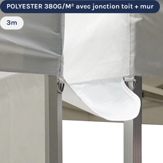 Gouttière de 3m en Polyester 380gr/m² avec double velcro pour joindre une bâche de  toit et un mur pour tente pliante