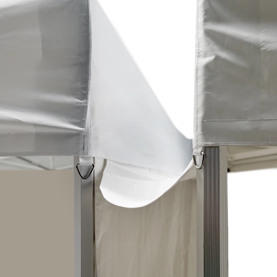 Gouttière en PVC 580gr/m² de 3m avec double jonction toit et mur pour tente pliante à fixer par bandes de velcro