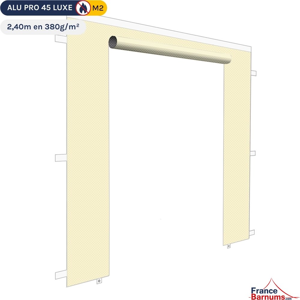 Mur 2,4m beige avec porte enroulable pour barnum pliant en 380g/m² Norme M2 Mur 2,4m beige avec porte enroulable pour barnum pliant en 380g/m² Norme M2