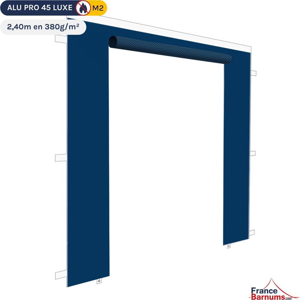 Mur 2,4m bleu avec porte enroulable pour barnum pliant en 380g/m² Norme M2 Mur 2,4m bleu avec porte enroulable pour barnum pliant en 380g/m² Norme M2