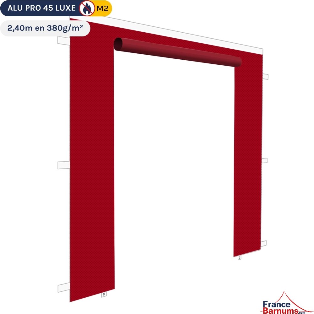 Mur 2,4m rouge avec porte enroulable pour barnum pliant en 380g/m² Norme M2 Mur 2,4m rouge avec porte enroulable pour barnum pliant en 380g/m² Norme M2