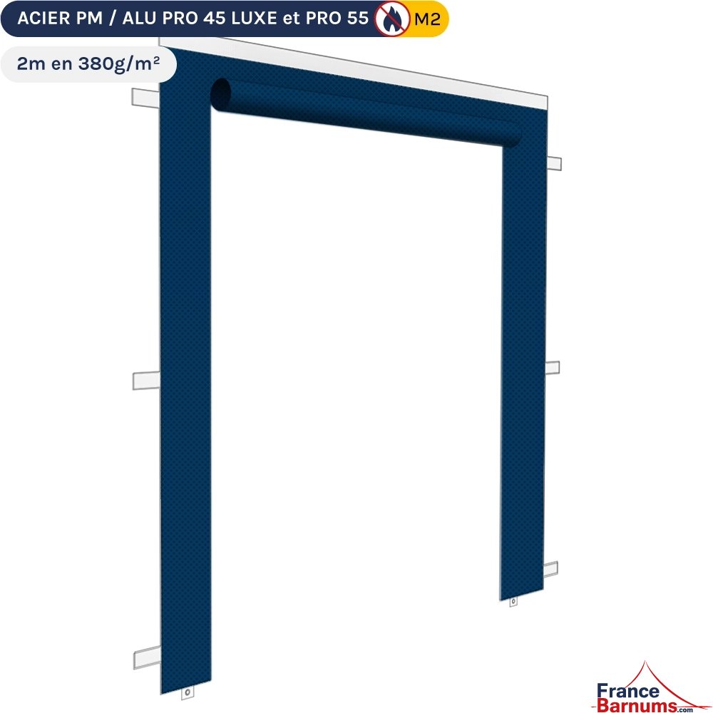 Mur 2m bleu avec porte enroulable pour barnum pliant en 380g/m² Norme M2 Mur 2m bleu avec porte enroulable pour barnum pliant en 380g/m² Norme M2