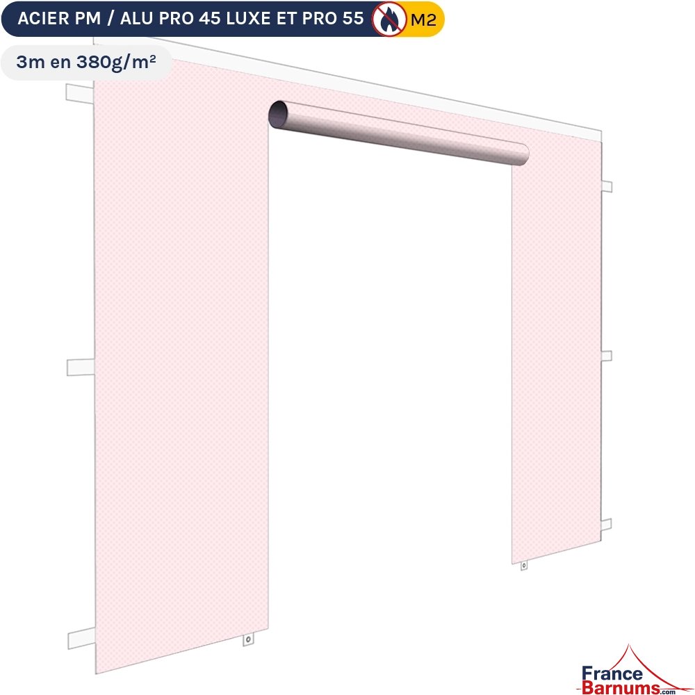 Mur 3m rose poudré avec porte enroulable pour barnum pliant en 380g/m² Norme M2 Mur 3m rose poudré avec porte enroulable pour barnum pliant en 380g/m² Norme M2