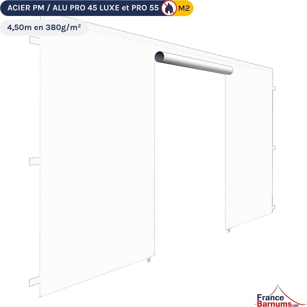 Mur 4m5 blanc avec porte enroulable pour barnum pliant en 380g/m² Norme M2 Mur 4m5 blanc avec porte enroulable pour barnum pliant en 380g/m² Norme M2