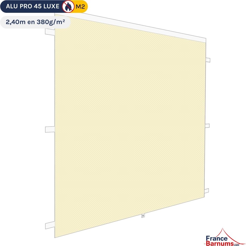Mur plein Norme M2 2,4m beige avec porte enroulable pour barnum pliant en 380g/m² Mur plein Norme M2 2,4m beige avec porte enroulable pour barnum pliant en 380g/m²