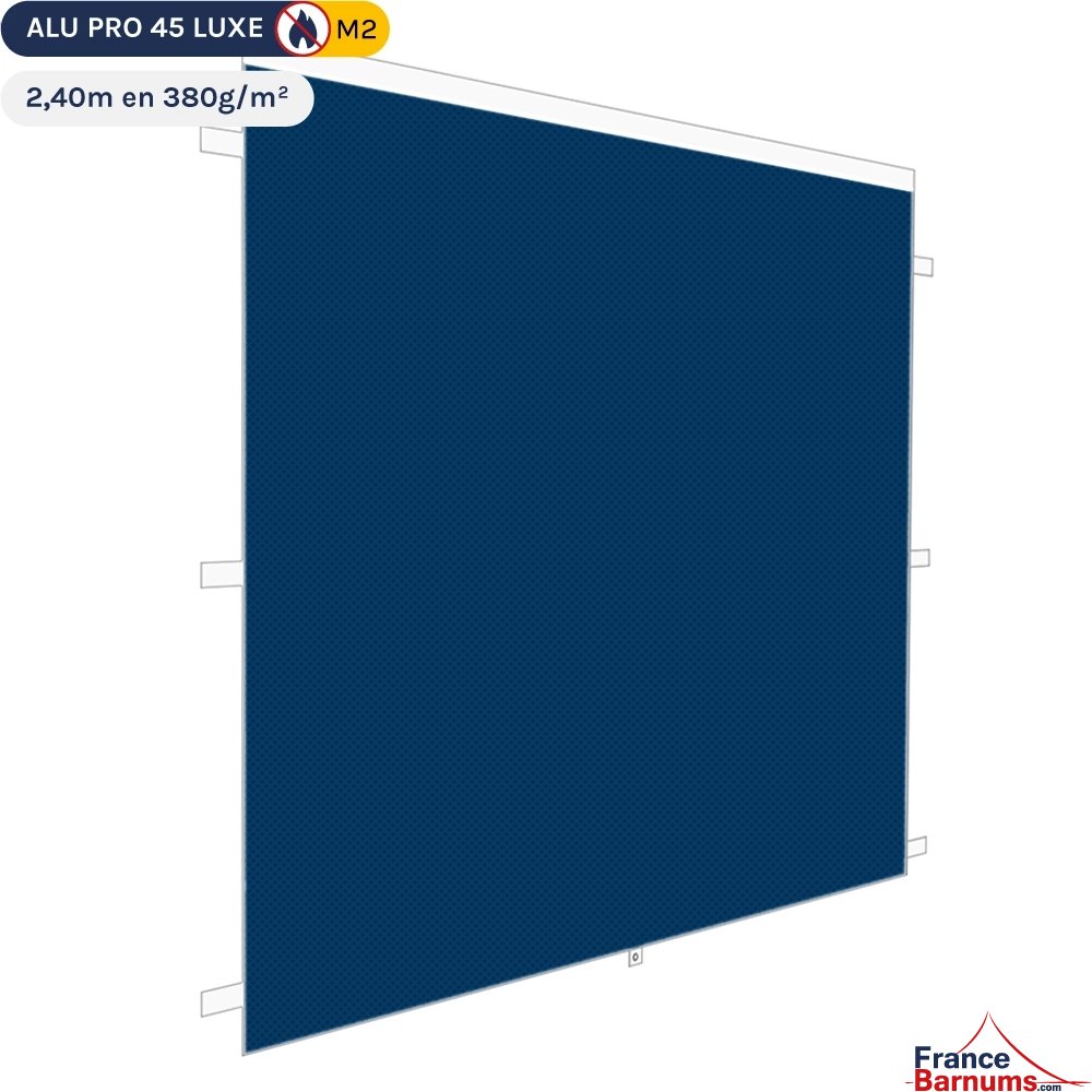 Mur plein Norme M2 2,4m bleu avec porte enroulable pour barnum pliant en 380g/m² Mur plein Norme M2 2,4m bleu avec porte enroulable pour barnum pliant en 380g/m²