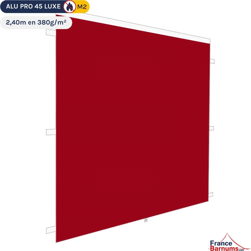 Mur plein Norme M2 2,4m rouge avec porte enroulable pour barnum pliant en 380g/m²