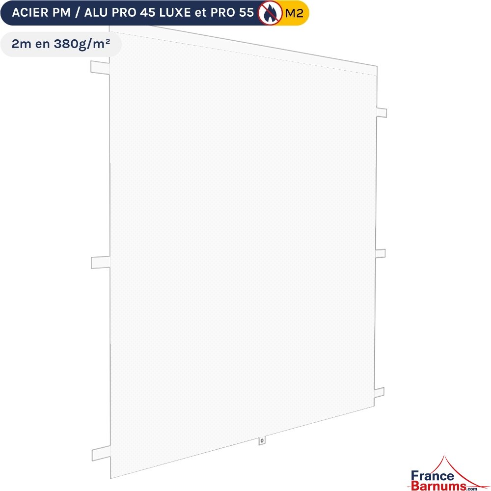 Mur plein Norme M2 2m blanc avec porte enroulable pour barnum pliant en 380g/m² Mur plein Norme M2 2m blanc avec porte enroulable pour barnum pliant en 380g/m²