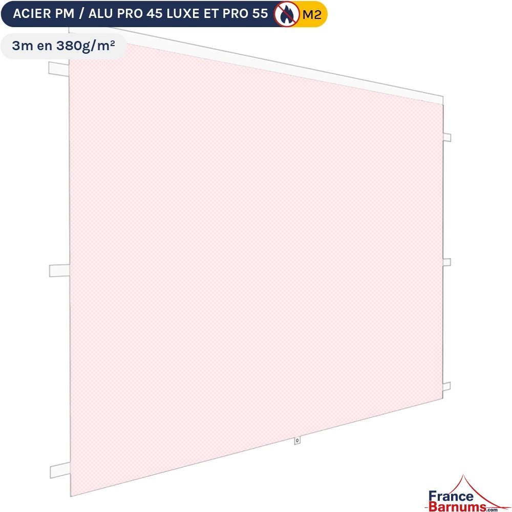 Mur plein Norme M2 3m rose poudré avec porte enroulable pour barnum pliant en 380g/m² Mur plein Norme M2 3m rose poudré avec porte enroulable pour barnum pliant en 380g/m²