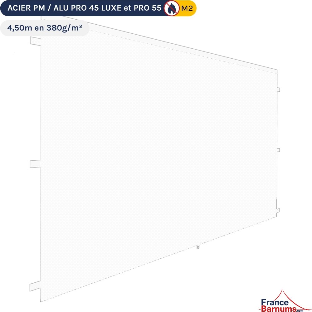 Mur plein Norme M2 4m5 blanc avec porte enroulable pour barnum pliant en 380g/m²