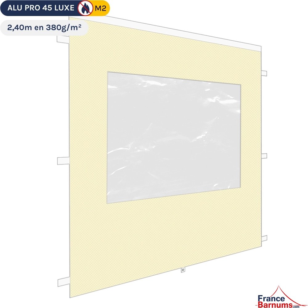 Mur fenêtre 2,4m beige pour barnum pliant en 380g/m² Norme M2 Mur fenêtre 2,4m beige pour barnum pliant en 380g/m² Norme M2