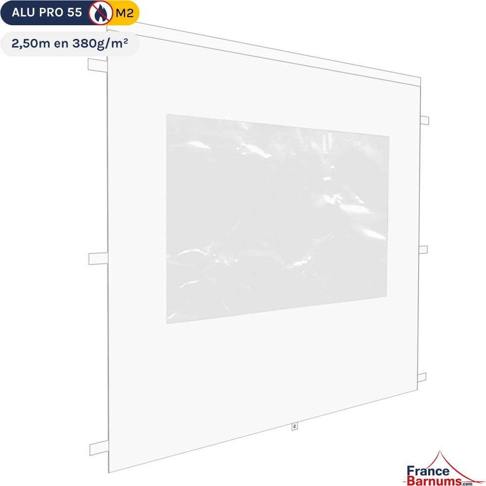 Mur fenêtre 2,5m blanc pour barnum pliant en 380g/m² Norme M2
