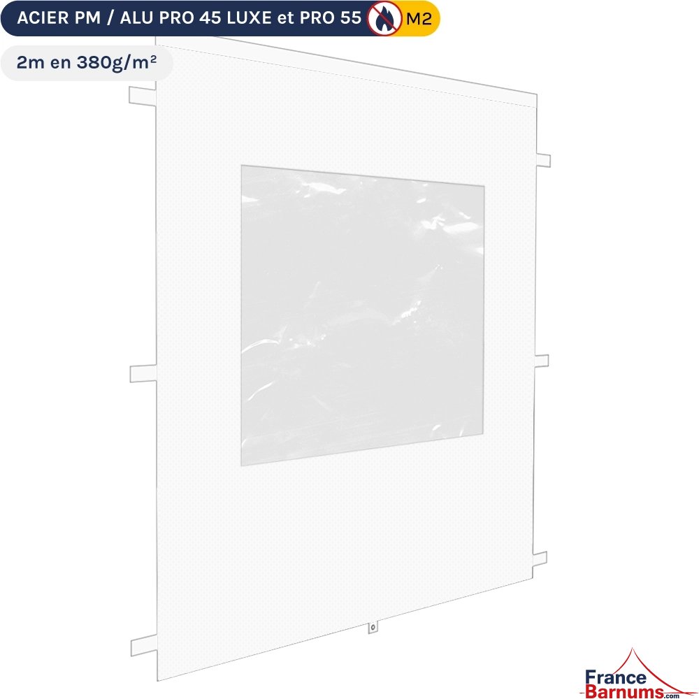 Mur fenêtre 2m blanc pour barnum pliant en 380g/m² Norme M2 Mur fenêtre 2m blanc pour barnum pliant en 380g/m² Norme M2