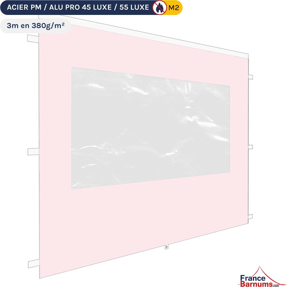 Mur 3m rose poudré pour barnum pliant en 380g/m² Norme M2 Mur 3m rose poudré pour barnum pliant en 380g/m² Norme M2