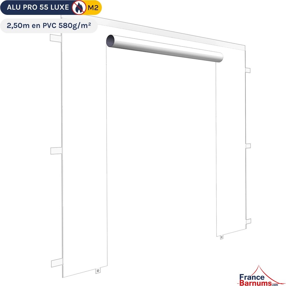 Mur 2,5m blanc avec porte enroulable pour barnum pliant en PVC 580g/m² Norme M2 Mur 2,5m blanc avec porte enroulable pour barnum pliant en PVC 580g/m² Norme M2