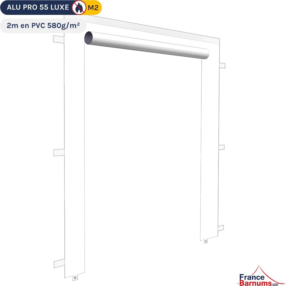 Mur 2m blanc avec porte enroulable pour barnum pliant en PVC 580g/m² Norme M2