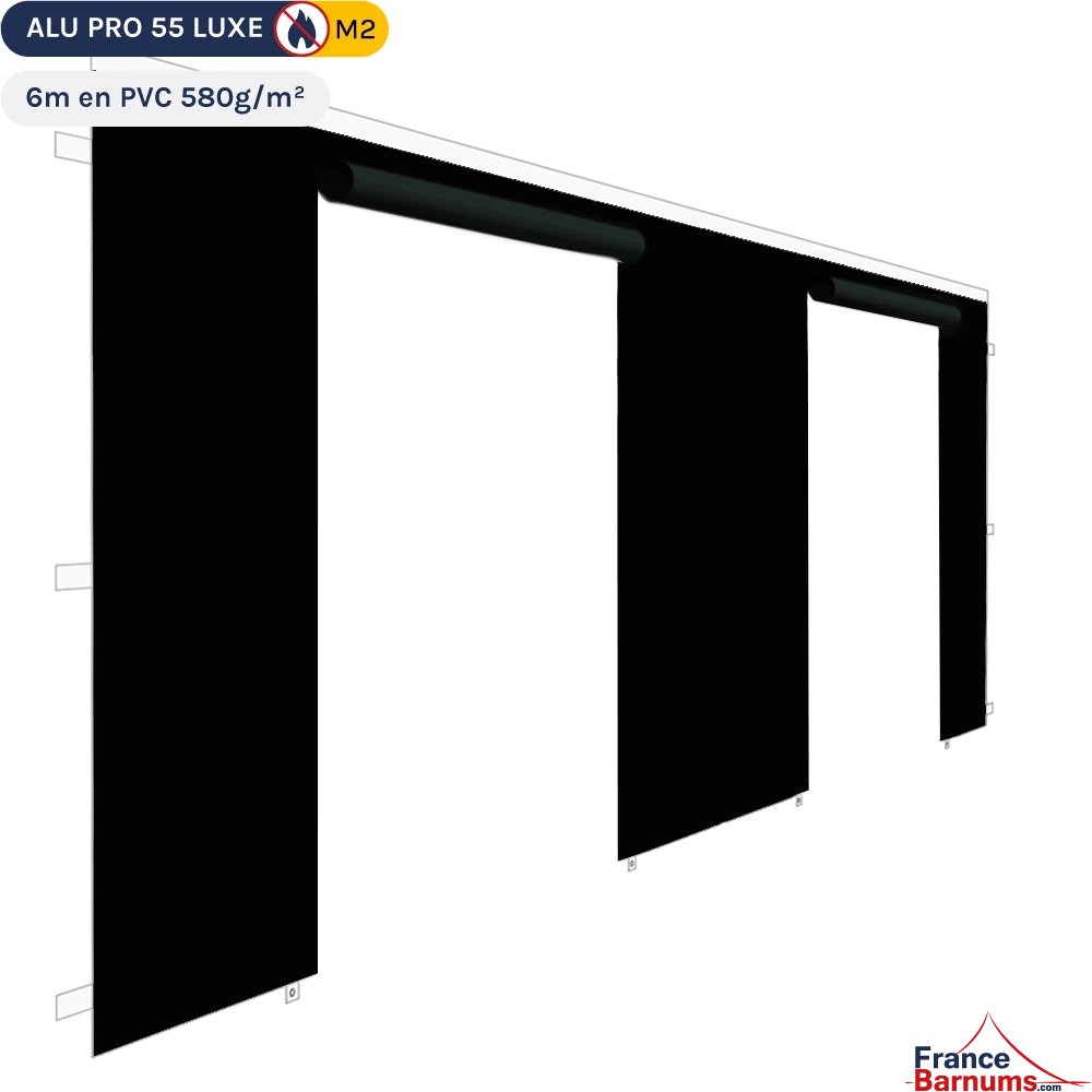 Mur 6m noir avec porte enroulable pour barnum pliant en PVC 580g/m² Norme M2 Mur 6m noir avec porte enroulable pour barnum pliant en PVC 580g/m² Norme M2